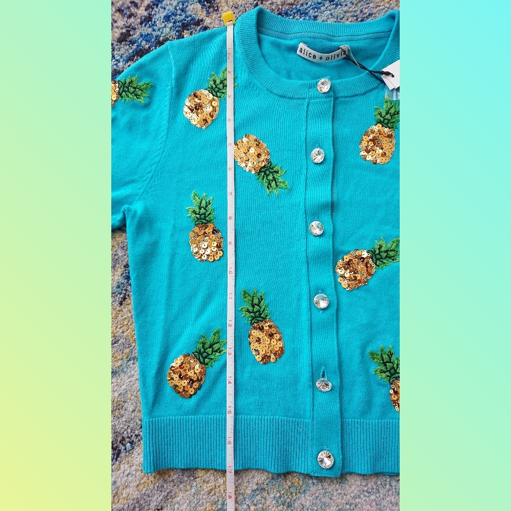 ALICE + OLIVIA Brady Sequin Pineapple Cardigan NWT - Picture 11 of 15